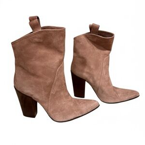 HAZY Suede Western Heeled Ankle Booties Womens 37.5 6.5 NEW